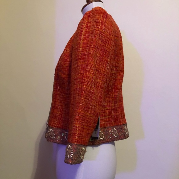 Josephine Chaus Orange Tweed Beaded Blazer Jacket - Picture 6 of 14